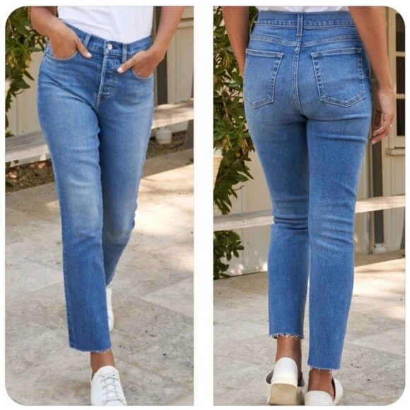 Frank & Eileen Cork Size 31 Button Fly Everyday Straight Blue Jeans Raw Hem - Picture 1 of 13